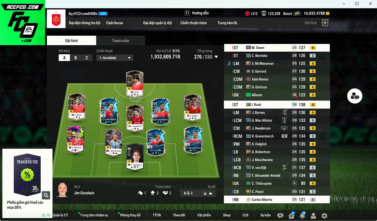 [ACC Rẻ🔥] Liverpool 1.932.600b dư 17.000b có Van Dijk 25TS, Rush DC, Gravenberch 25TS, Arnold 25TS, Puyol ITM+5, Dalglish DC, Barnes DC, Alonso CC, Gerrard HG, Mac Allister 25TS, Mascherano CC, Henderson DC... HLV Xịn